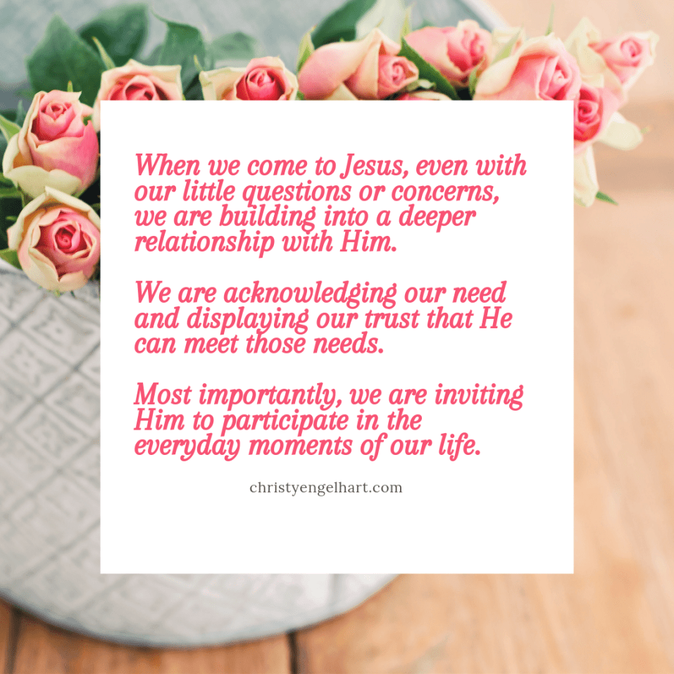 When we come to Jesus, even with our little questions or concerns, we are building into our relationship with Him. We are acknowledging our need. We are displaying our trust that He can meet our n.png